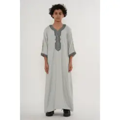 HM65 Grey Charcoal Moroccan Boys Thobe Embroidered Kaftan