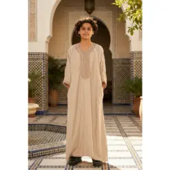 Alternative view of HM66 Salmon Moroccan Boys Thobe Embroidered Kaftan