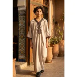 Alternative view of HM66 Salmon Wine Moroccan Boys Thobe Embroidered Kaftan