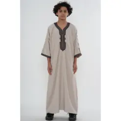HM66 Salmon Wine Moroccan Boys Thobe Embroidered Kaftan
