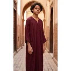 Alternative view of HM62 Wine Moroccan Boys Thobe Embroidered Kaftan