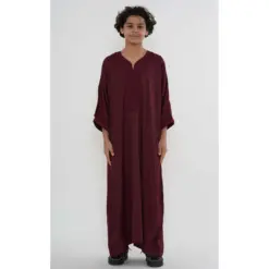 HM62 Wine Moroccan Boys Thobe Embroidered Kaftan