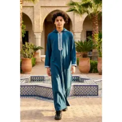Alternative view of HM33 Aqua Moroccan Boys Hooded Embroidered Thobe