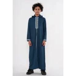 HM33 Aqua Moroccan Boys Hooded Embroidered Thobe
