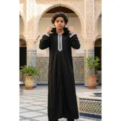 Alternative view of HM30 Black Silver Moroccan Boys Hooded Embroidered Thobe