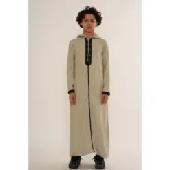 HM31 Grey Black Moroccan Boys Hooded Embroidered Thobe