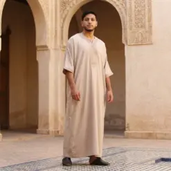 Alternative view of HM66 Salmon Moroccan Thobe Half Sleeve Gandoura Matching