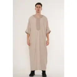 HM66 Salmon Moroccan Thobe Half Sleeve Gandoura Matching