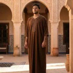 Alternative view of HM67 Brown Moroccan Thobe Half Sleeve Gandoura Matching