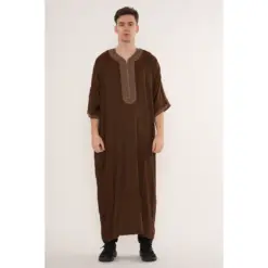HM67 Brown Moroccan Thobe Half Sleeve Gandoura Matching