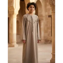 Alternative view of HM10 Beige Boys Thobe Emirati Jubba Islamic