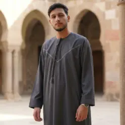Alternative view of HM10 Grey Thobe Emirati Omani Jubba Islamic Clothing