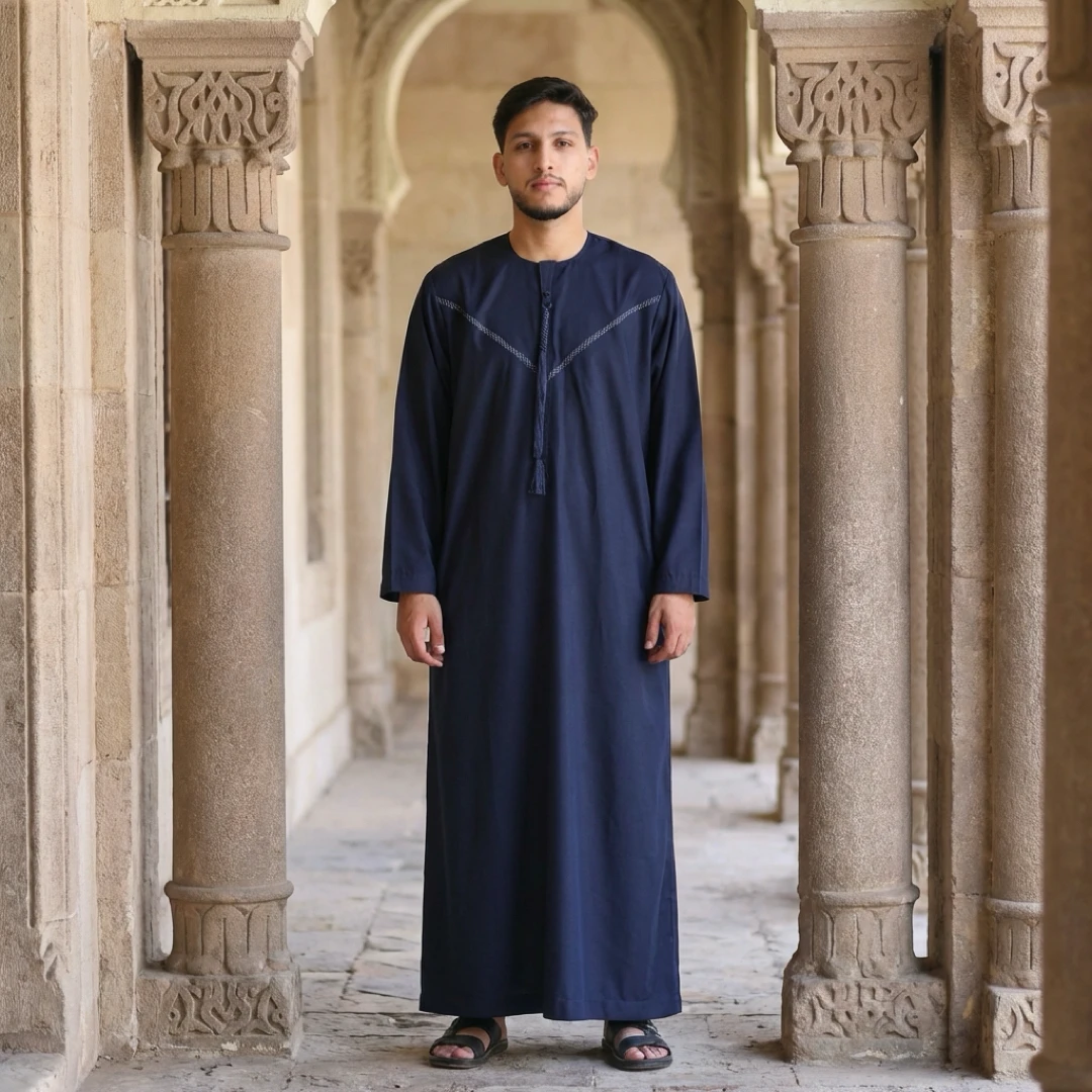 HM10 Navy Thobe Emirati Omani Jubba Islamic Clothing - Image 2