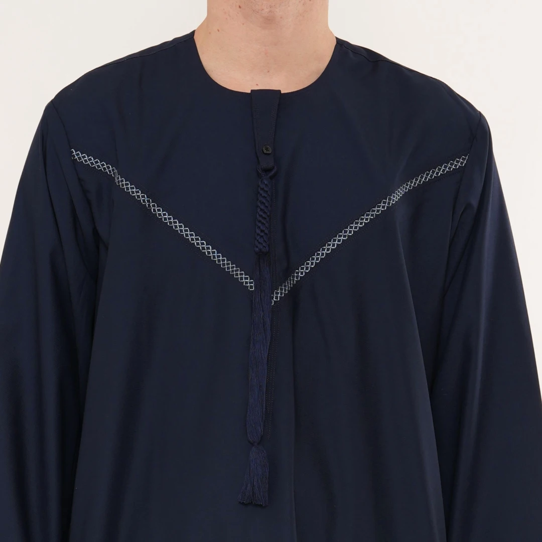 HM10 Navy Thobe Emirati Omani Jubba Islamic Clothing - Image 3