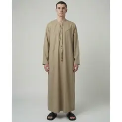 HM11 Beige Tassel Thobe Emirati Omani Jubba Islamic Clothing