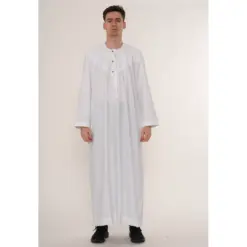 HM11 White Tassel Thobe Emirati Omani Jubba Islamic Clothing