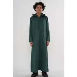 HM12 Green Boys Hooded Suede Thobe Zipped Jubba
