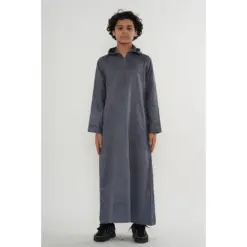 HM12 Grey Boys Hooded Suede Thobe Zipped Jubba