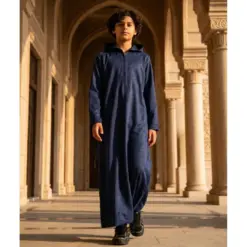 Alternative view of HM12 Navy Boys Hooded Suede Thobe Zipped Jubba