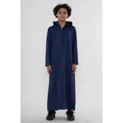 HM12 Navy Boys Hooded Suede Thobe Zipped Jubba
