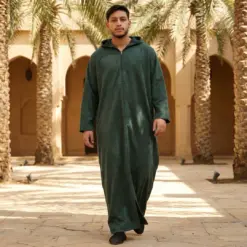 Alternative view of HM12 Green Hooded Suede Thobe Emirati Omani Zipped Jubba