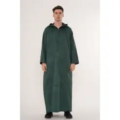 HM12 Green Hooded Suede Thobe Emirati Omani Zipped Jubba