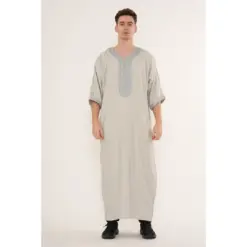 HM65 Grey Moroccan Thobe Half Sleeve Gandoura Matching