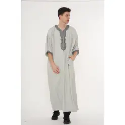HM65 Grey Moroccan Thobe Half Sleeve Gandoura Charcoal