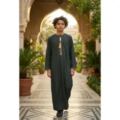 Alternative view of TT-003 Boy’s Green Emirati Thobe with Gold Tassel Embroidery