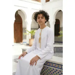 Alternative view of TT-003 Boy’s White Emirati Thobe with Gold Tassel Embroidery
