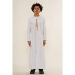 TT-003 Boy’s White Emirati Thobe with Gold Tassel Embroidery