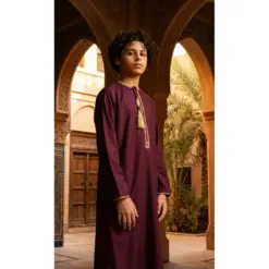 Alternative view of TT-003 Boy’s Wine Emirati Thobe with Gold Tassel Embroidery