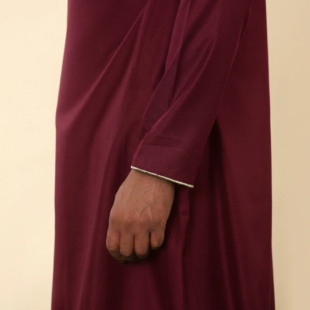 TT-003 Men’s Wine Emirati Thobe with Gold Embroidery - Image 4