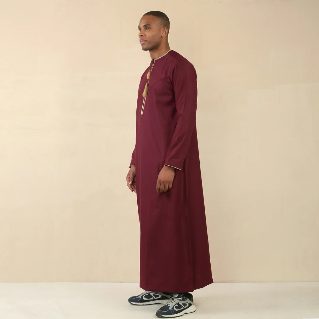 TT-003 Men’s Wine Emirati Thobe with Gold Embroidery - Image 5