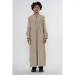 TT-007 Boy’s Beige Emirati Thobe with Gold Embroidery