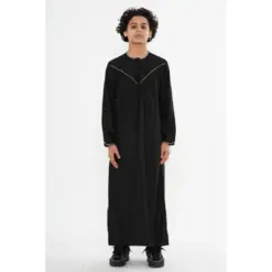 TT-007 Boy’s Black Emirati Thobe with Gold Embroidery