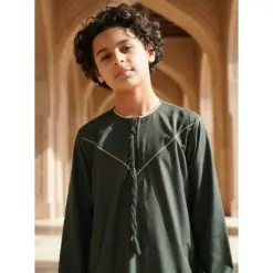 Alternative view of TT-007 Boy’s Olive Emirati Thobe with Gold Embroidery