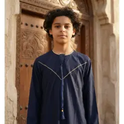 Alternative view of TT-007 Boy’s Navy Emirati Thobe with Gold Embroidery