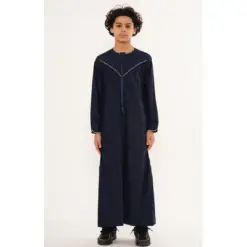 TT-007 Boy’s Navy Emirati Thobe with Gold Embroidery
