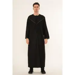 TT-007 Men’s Black Emirati Thobe with Gold Embroidery